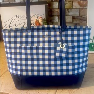Blue and white gingham Kate Spade tote bag in good condition.